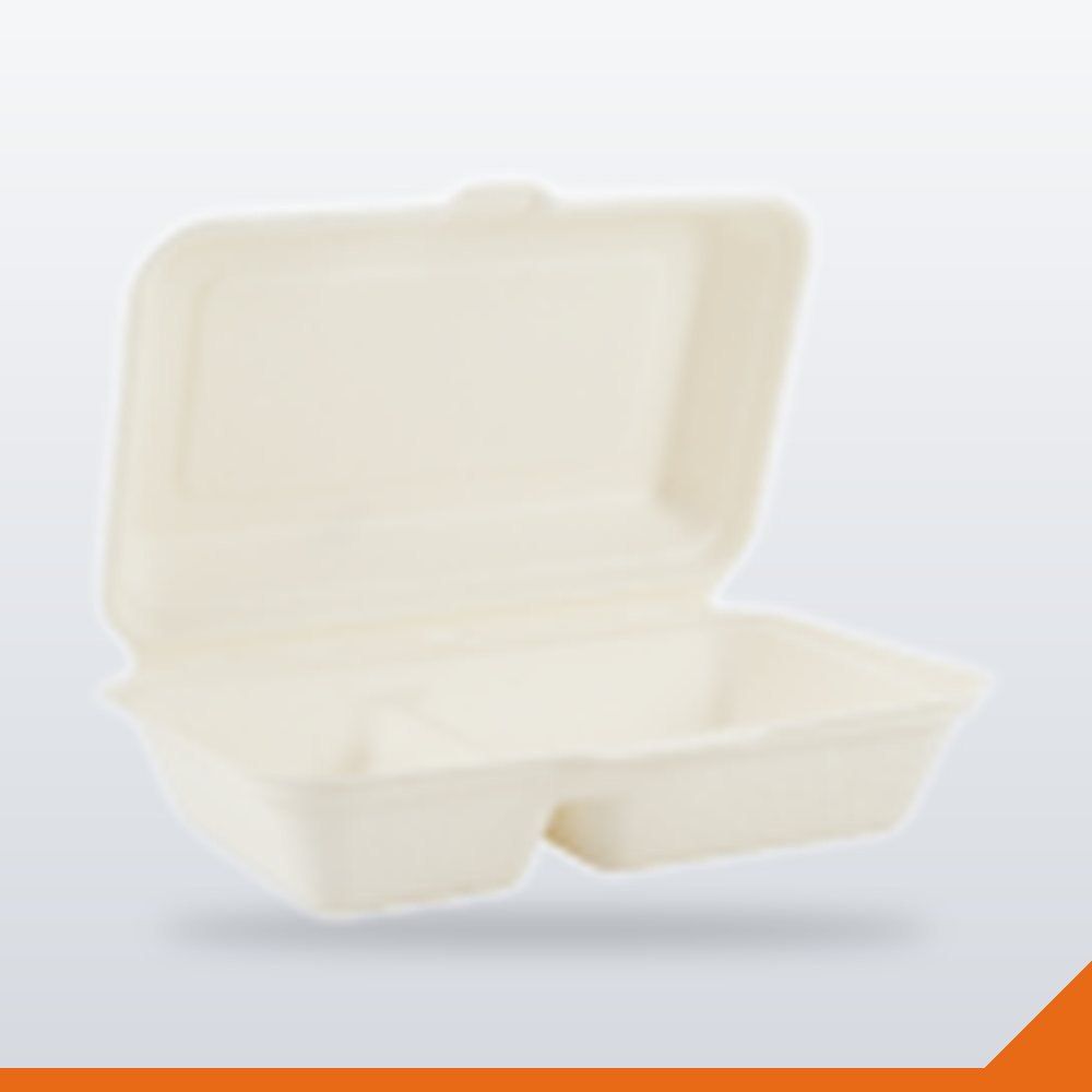 ECO-010-WHT-1000ML Bagasse Clamshell Duplex – White 1000ml – 500/Carton