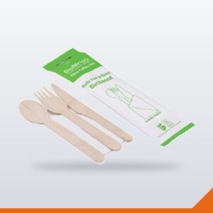 Wooden Cutlery Set Knife Fork Spoon & Napkin – 160mm – 500/Carton
